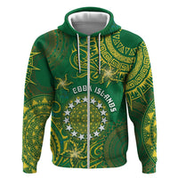 Personalised Cook Islands Hoodie Hibiscus Polynesian Tribal Pattern DT05 Zip Hoodie Green - Polynesian Pride