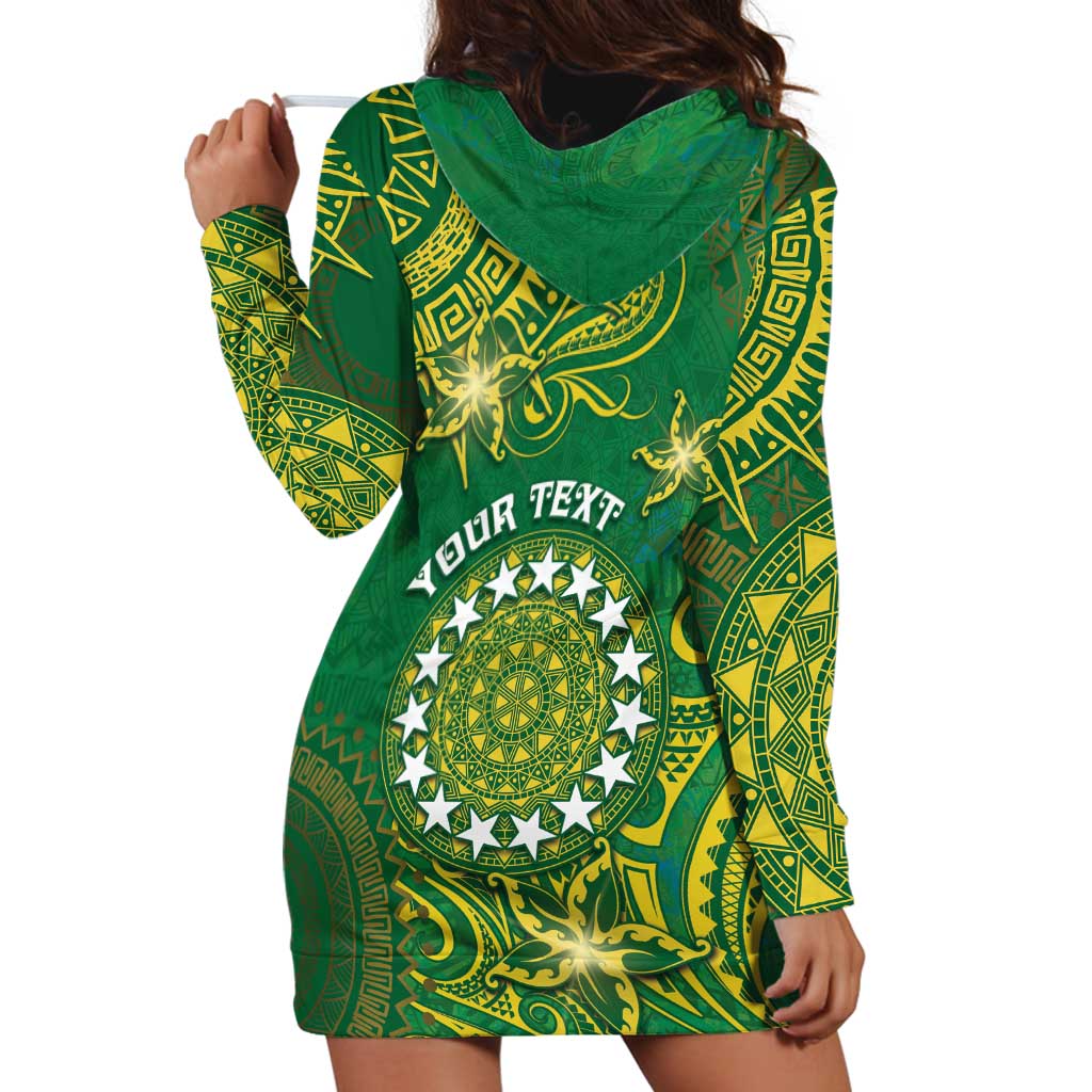 Personalised Cook Islands Hoodie Dress Hibiscus Polynesian Tribal Pattern