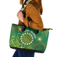Cook Islands Leather Tote Bag Hibiscus Polynesian Tribal Pattern DT05 Green - Polynesian Pride