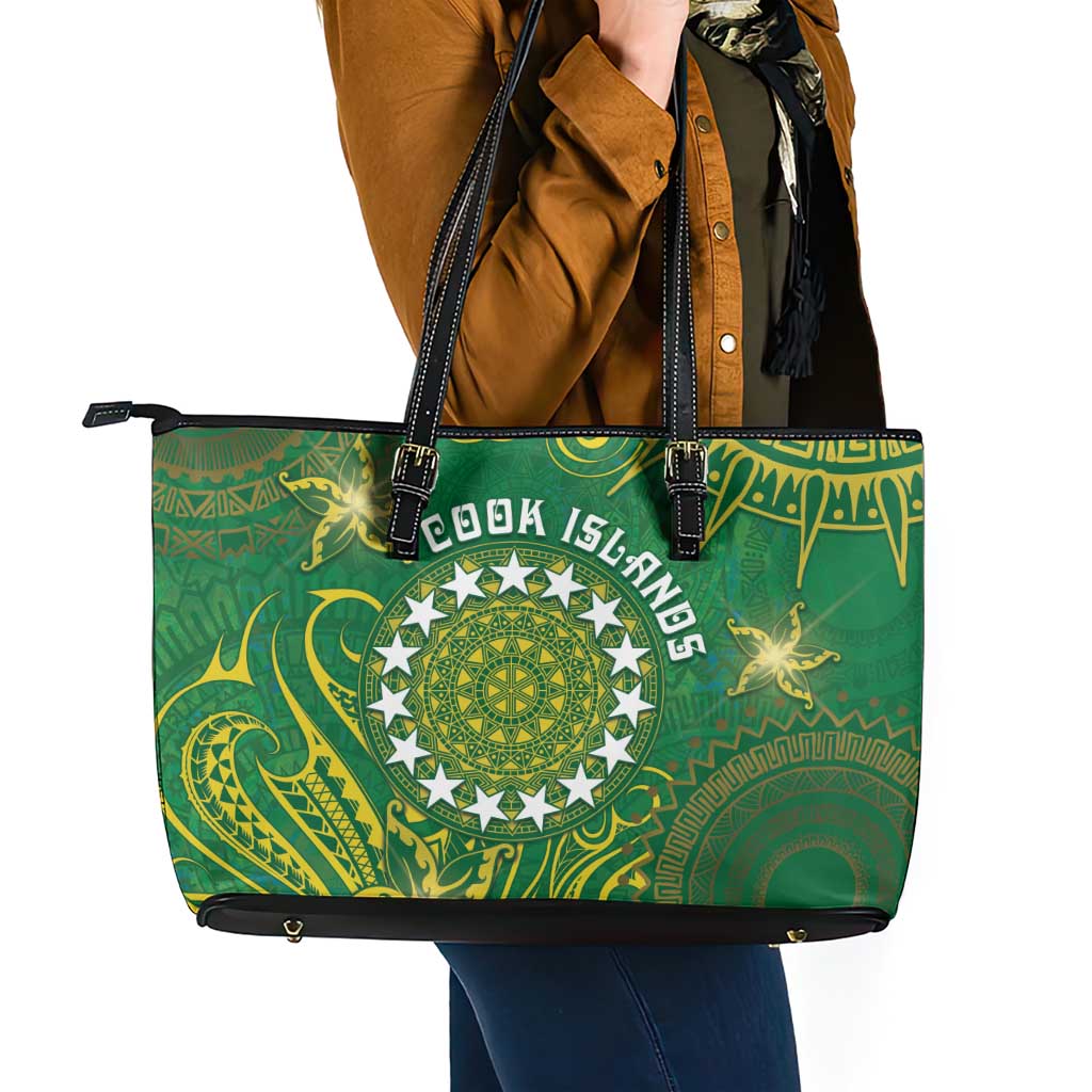 Cook Islands Leather Tote Bag Hibiscus Polynesian Tribal Pattern DT05 - Polynesian Pride