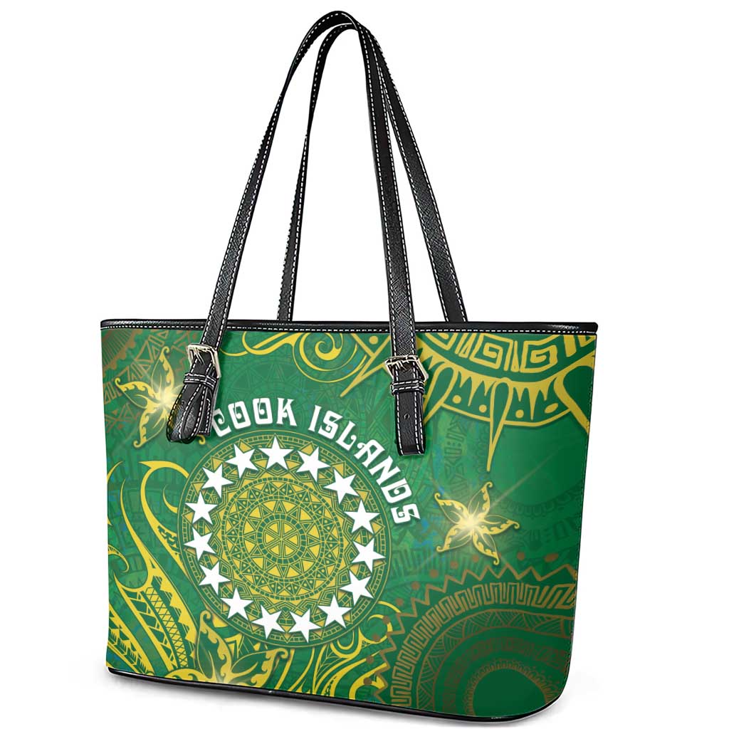 Cook Islands Leather Tote Bag Hibiscus Polynesian Tribal Pattern DT05 - Polynesian Pride