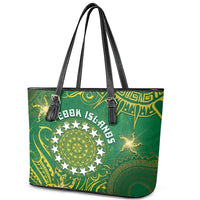 Cook Islands Leather Tote Bag Hibiscus Polynesian Tribal Pattern DT05 - Polynesian Pride