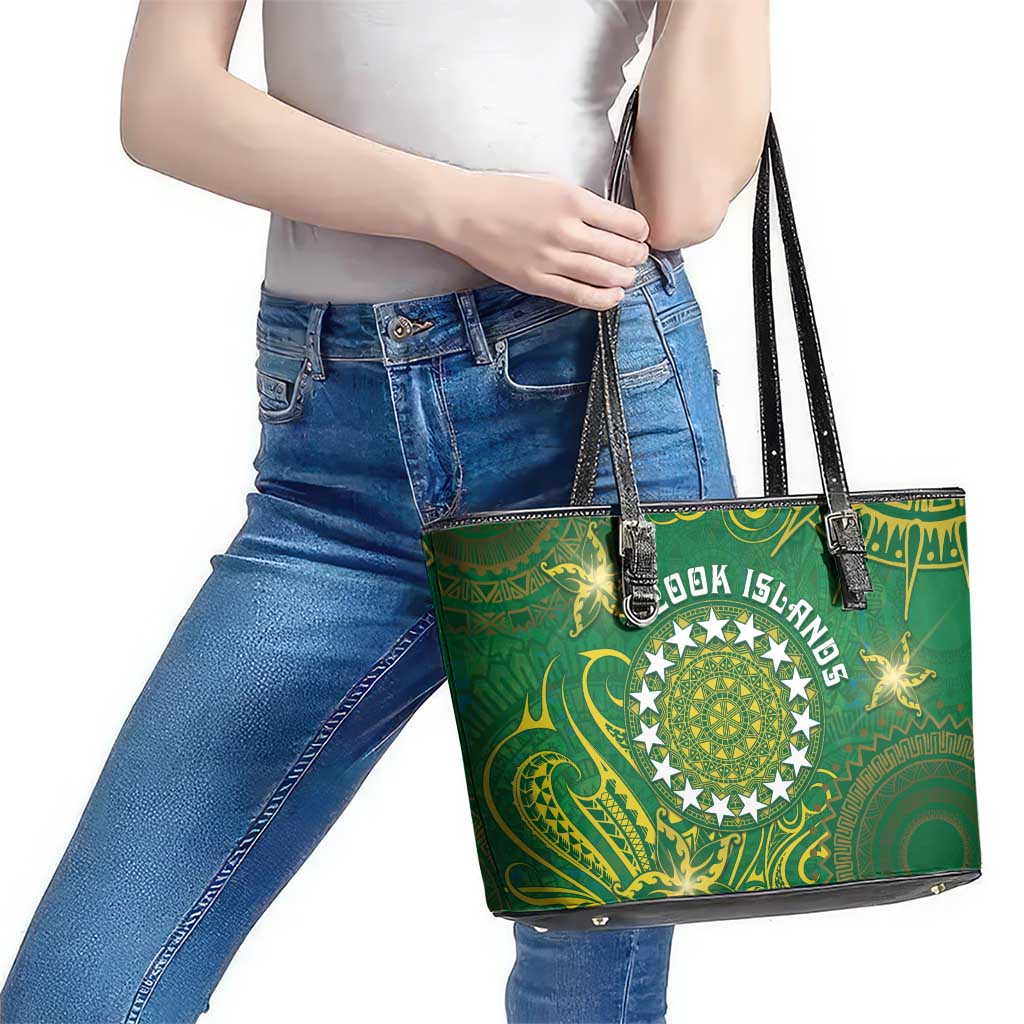 Cook Islands Leather Tote Bag Hibiscus Polynesian Tribal Pattern DT05 - Polynesian Pride