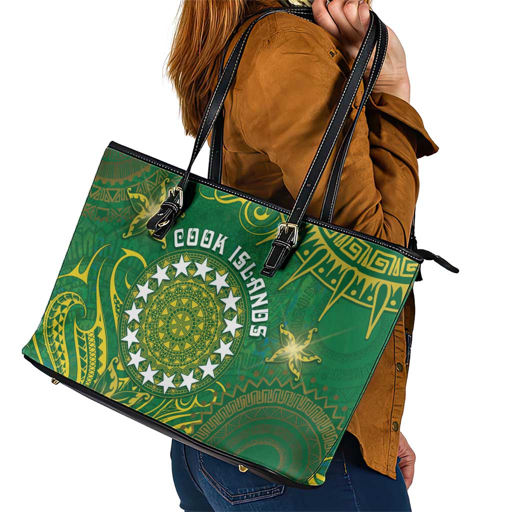Cook Islands Leather Tote Bag Hibiscus Polynesian Tribal Pattern DT05 - Polynesian Pride