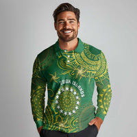 Personalised Cook Islands Long Sleeve Polo Shirt Hibiscus Polynesian Tribal Pattern