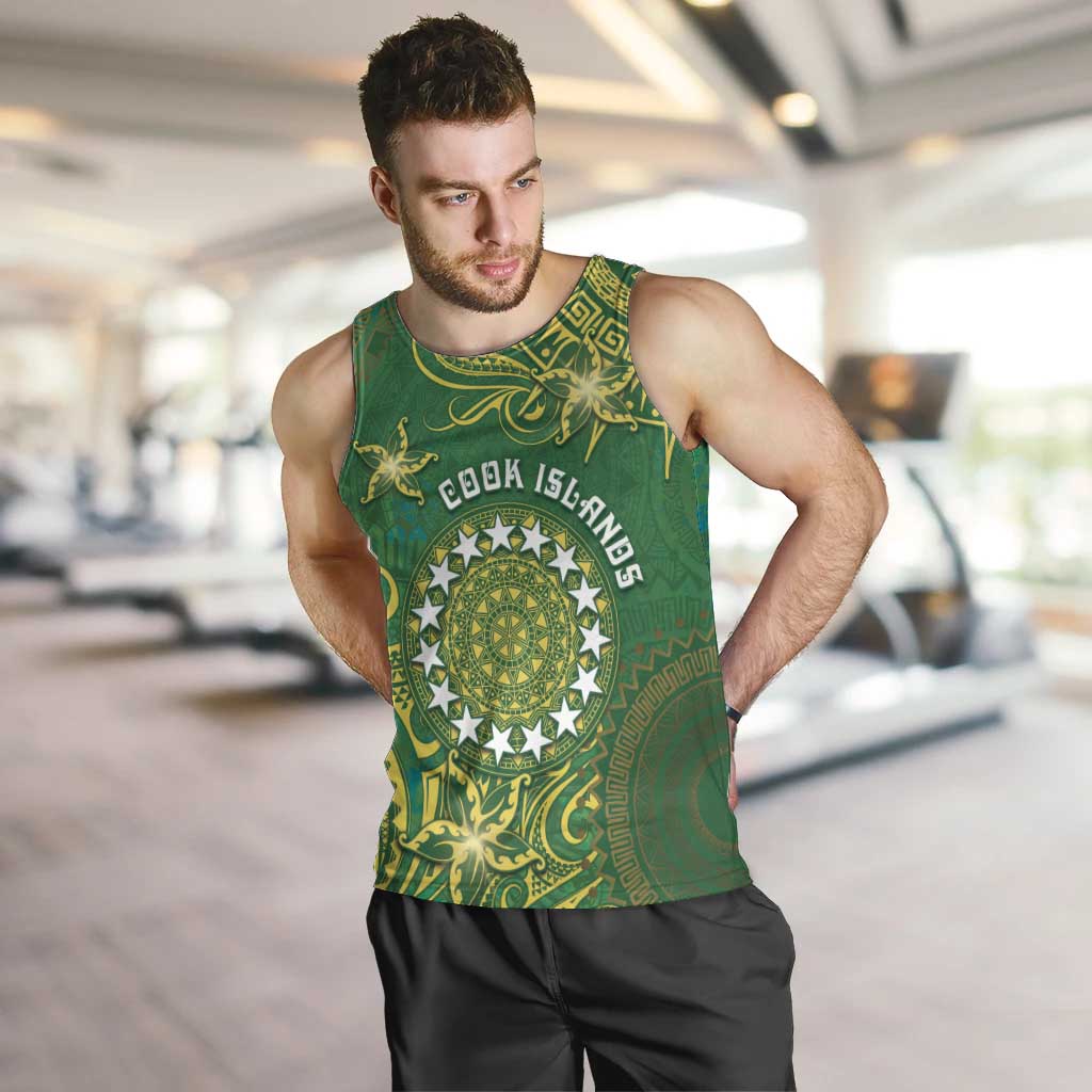 Personalised Cook Islands Men Tank Top Hibiscus Polynesian Tribal Pattern