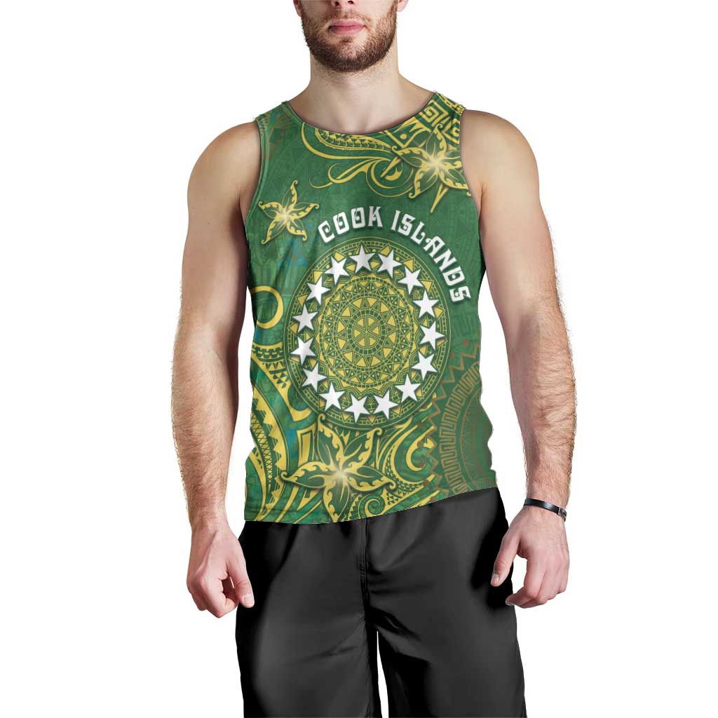 Personalised Cook Islands Men Tank Top Hibiscus Polynesian Tribal Pattern
