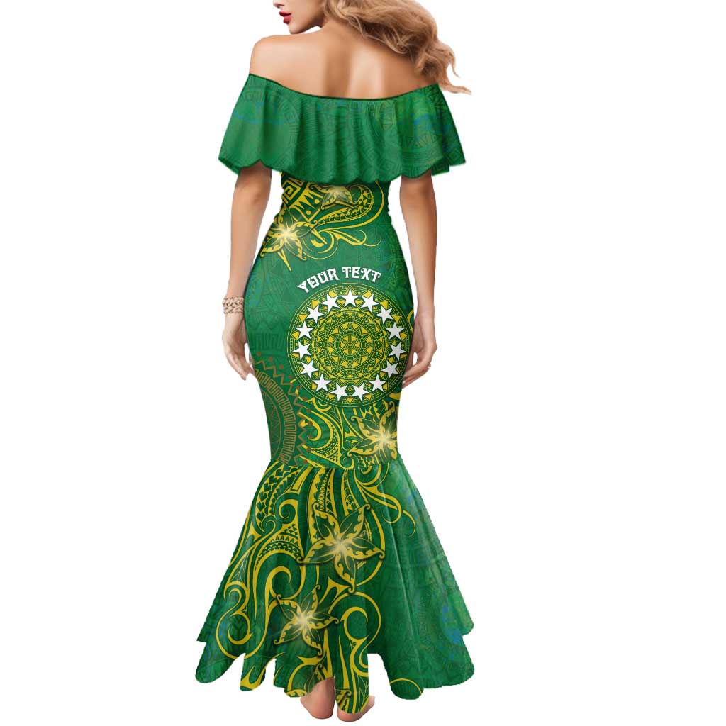 Personalised Cook Islands Mermaid Dress Hibiscus Polynesian Tribal Pattern