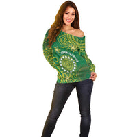 Personalised Cook Islands Off Shoulder Sweater Hibiscus Polynesian Tribal Pattern