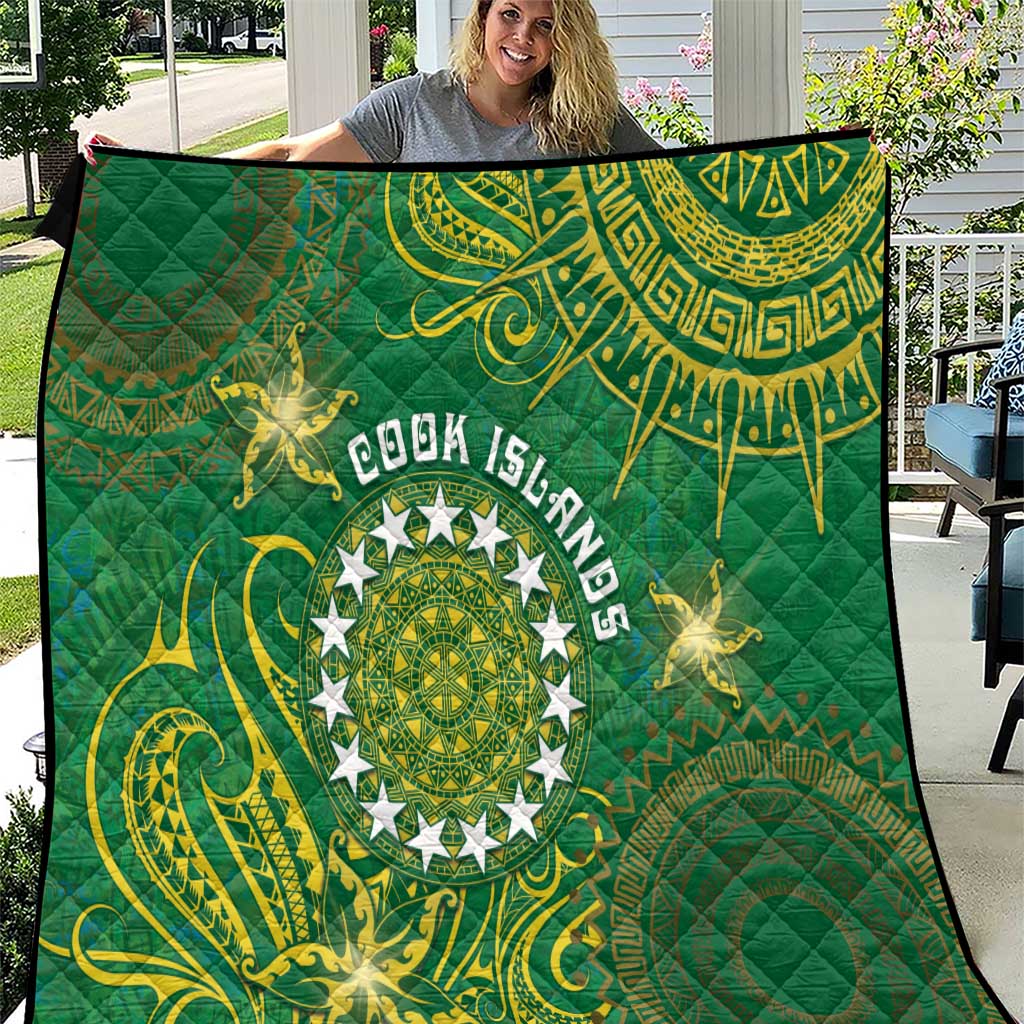 Cook Islands Quilt Hibiscus Polynesian Tribal Pattern DT05 Green - Polynesian Pride