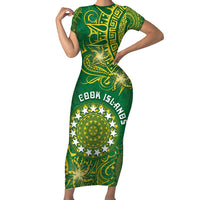 Personalised Cook Islands Short Sleeve Bodycon Dress Hibiscus Polynesian Tribal Pattern