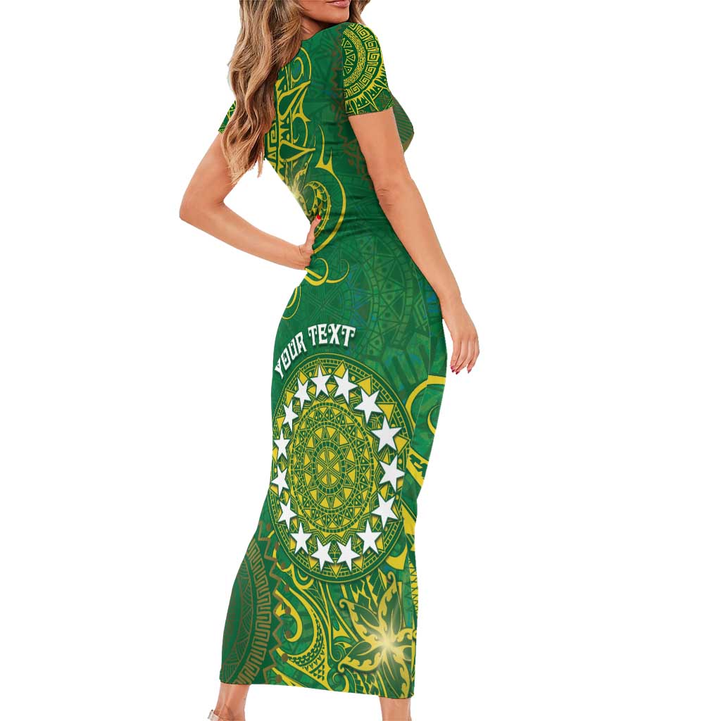 Personalised Cook Islands Short Sleeve Bodycon Dress Hibiscus Polynesian Tribal Pattern
