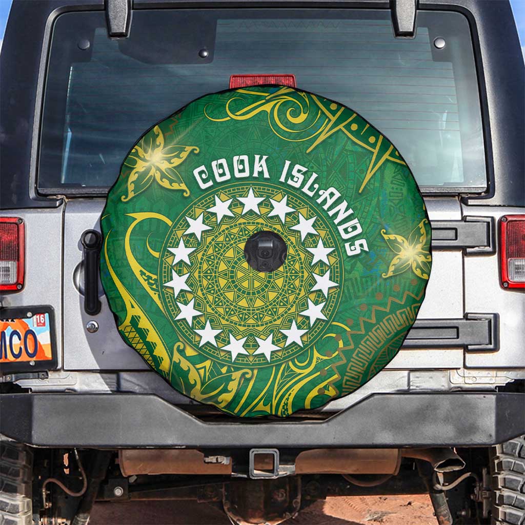 Cook Islands Spare Tire Cover Hibiscus Polynesian Tribal Pattern DT05 Green - Polynesian Pride