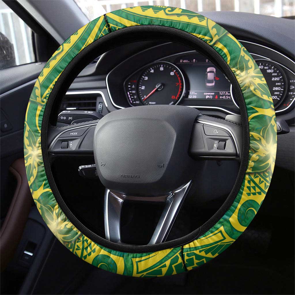 Cook Islands Steering Wheel Cover Hibiscus Polynesian Tribal Pattern