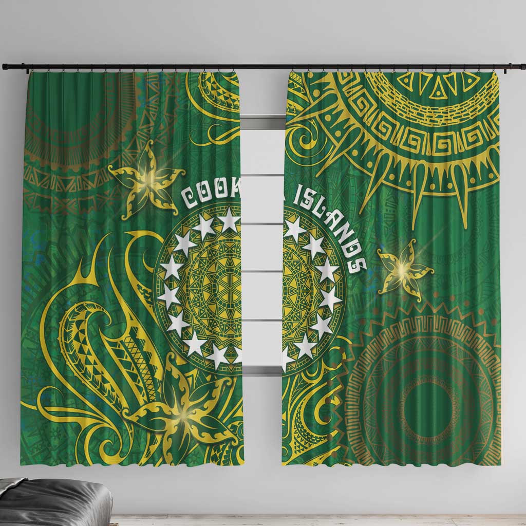 Cook Islands Window Curtain Hibiscus Polynesian Tribal Pattern DT05 With Hooks Green - Polynesian Pride