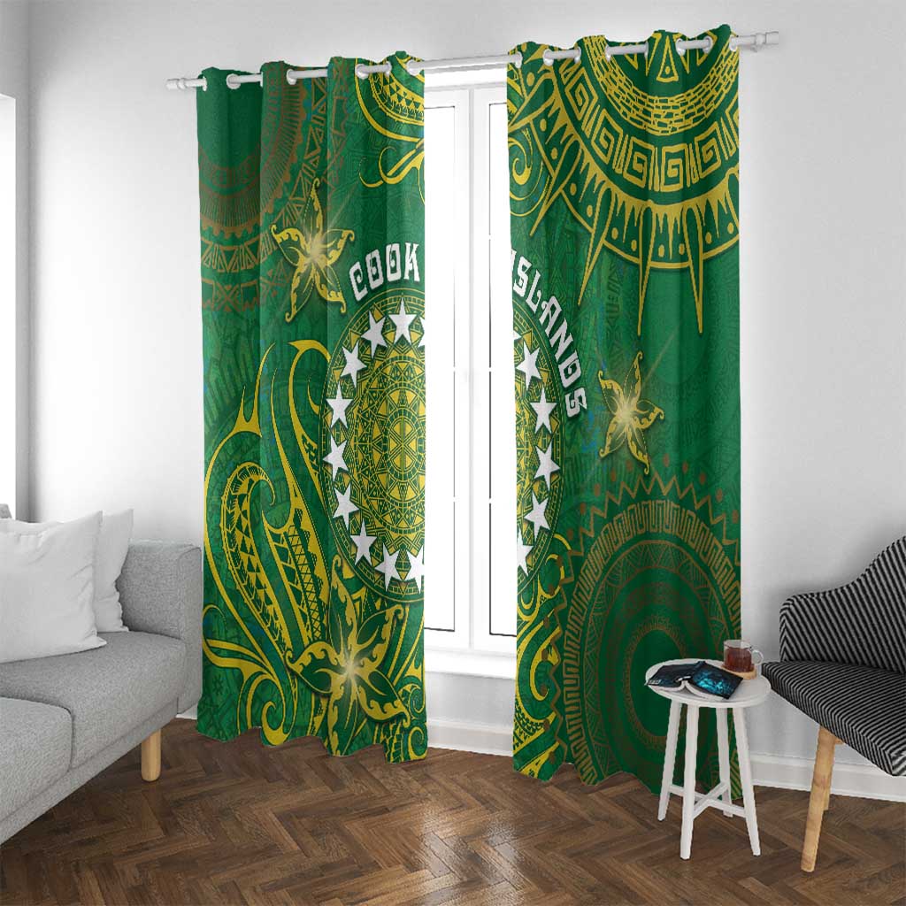 Cook Islands Window Curtain Hibiscus Polynesian Tribal Pattern DT05 With Grommets Green - Polynesian Pride