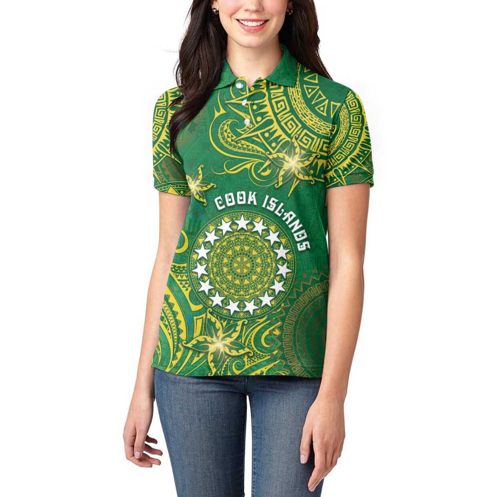 Personalised Cook Islands Women Polo Shirt Hibiscus Polynesian Tribal Pattern