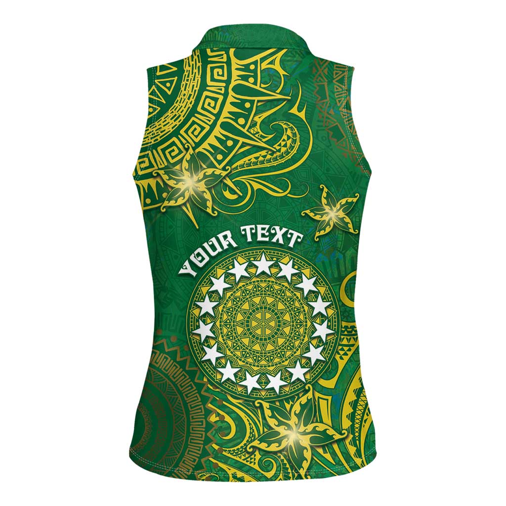 Personalised Cook Islands Women Sleeveless Polo Shirt Hibiscus Polynesian Tribal Pattern