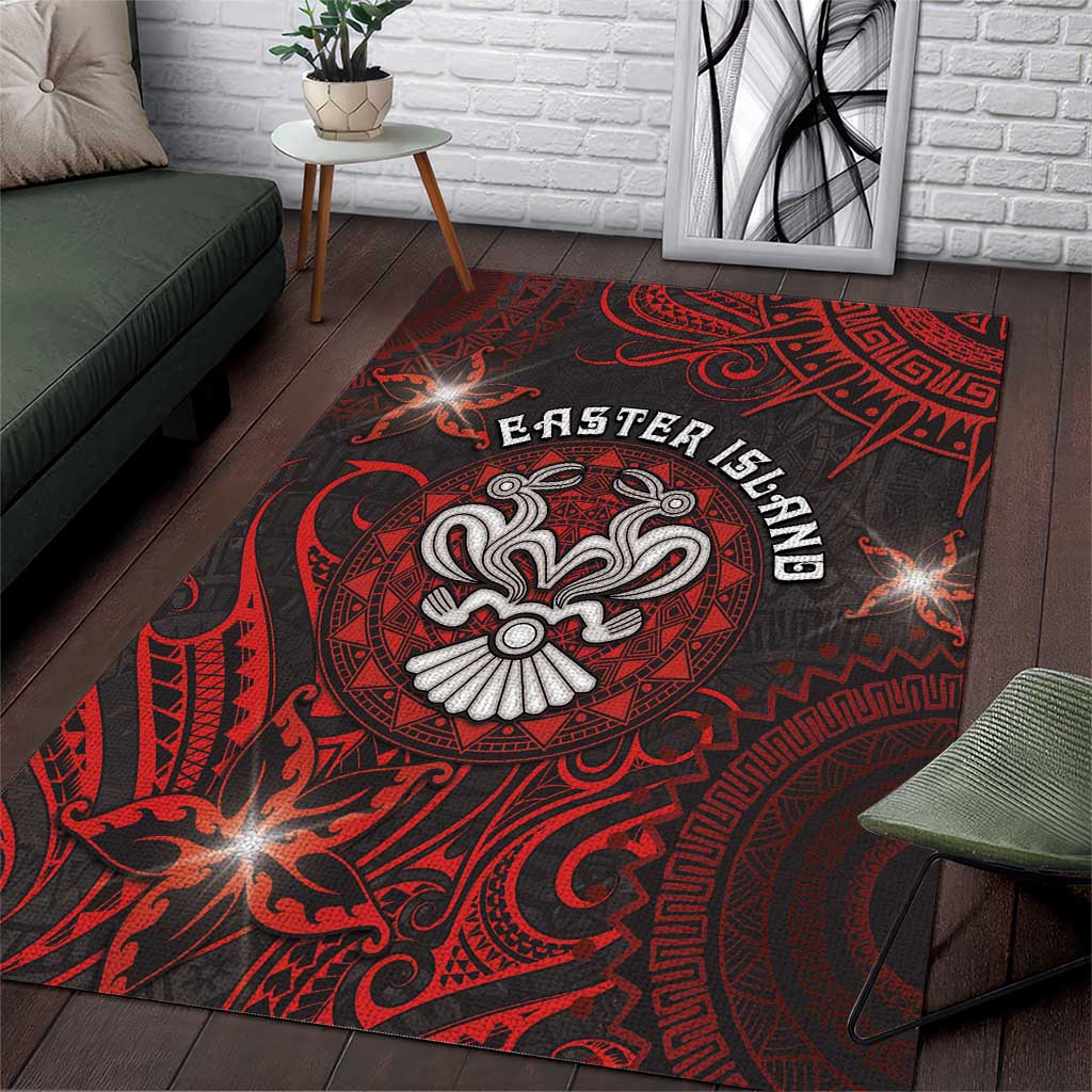 Easter Island Area Rug Hibiscus Polynesian Tribal Pattern DT05 Black - Polynesian Pride