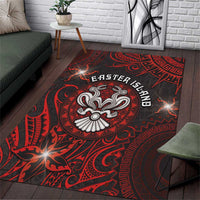 Easter Island Area Rug Hibiscus Polynesian Tribal Pattern DT05 Black - Polynesian Pride