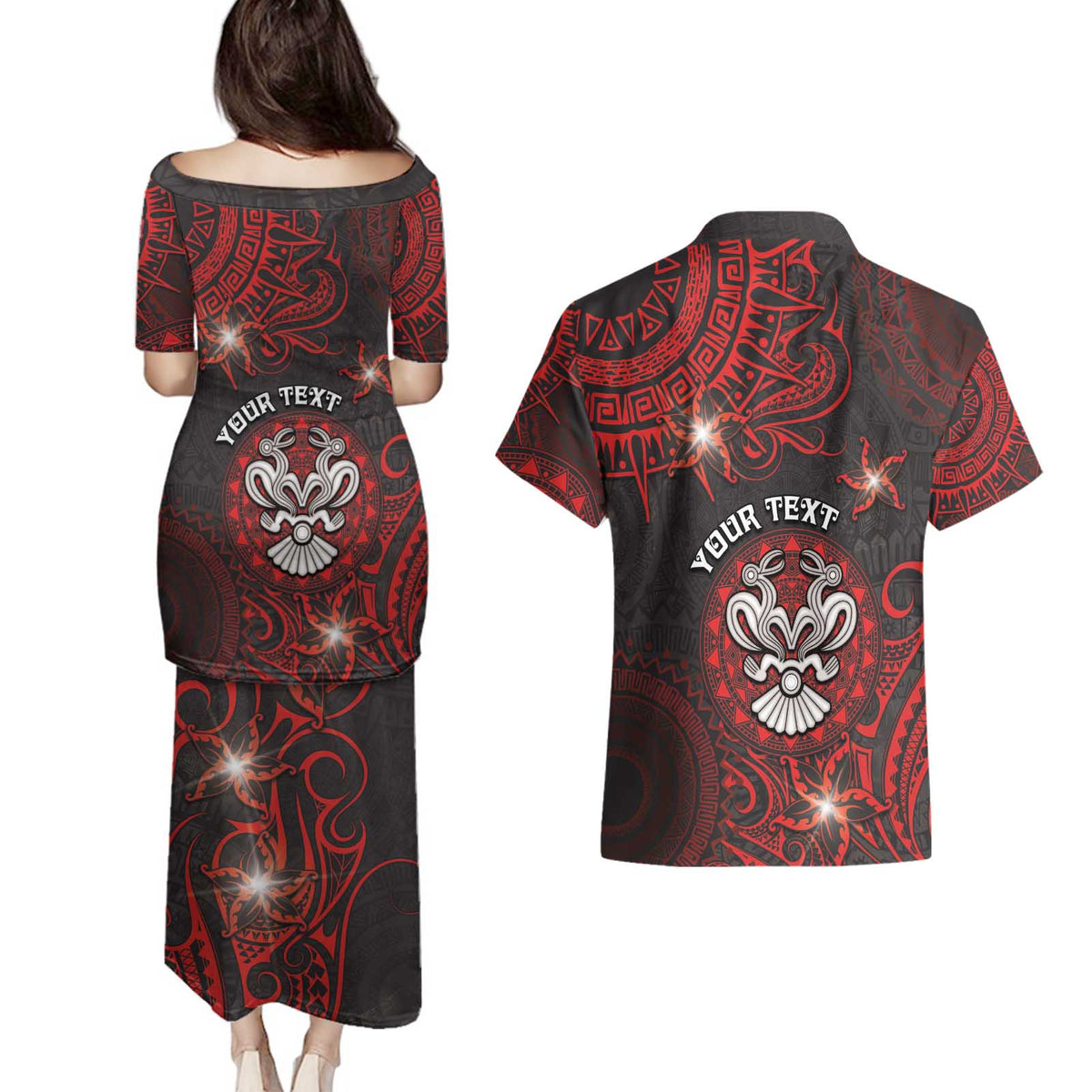 Personalised Easter Island Couples Matching Puletasi and Hawaiian Shirt Hibiscus Polynesian Tribal Pattern DT05 - Polynesian Pride