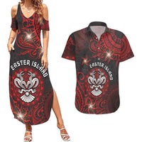 Personalised Easter Island Couples Matching Summer Maxi Dress and Hawaiian Shirt Hibiscus Polynesian Tribal Pattern DT05 Black - Polynesian Pride