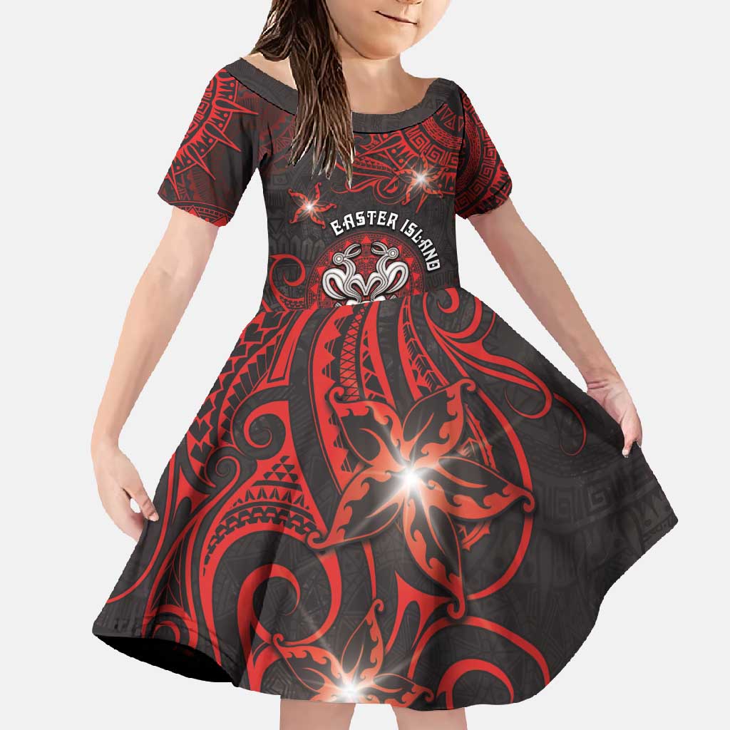 Personalised Easter Island Family Matching Long Sleeve Bodycon Dress and Hawaiian Shirt Hibiscus Polynesian Tribal Pattern DT05 Daughter's Dress Black - Polynesian Pride