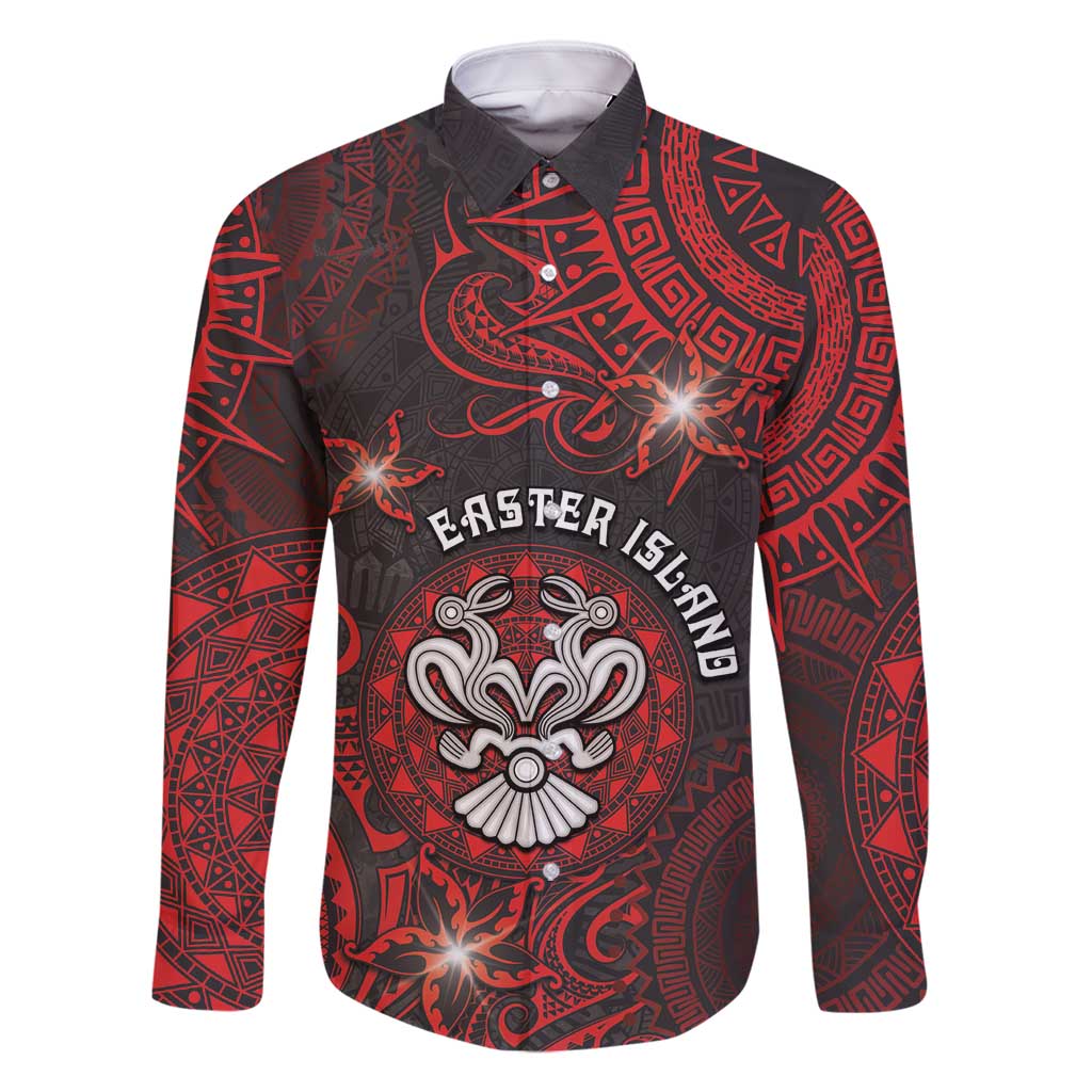 Personalised Easter Island Family Matching Long Sleeve Bodycon Dress and Hawaiian Shirt Hibiscus Polynesian Tribal Pattern DT05 Dad's Shirt - Long Sleeve Black - Polynesian Pride