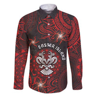 Personalised Easter Island Family Matching Mermaid Dress and Hawaiian Shirt Hibiscus Polynesian Tribal Pattern DT05 Dad's Shirt - Long Sleeve Black - Polynesian Pride