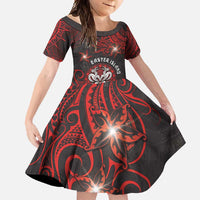 Personalised Easter Island Family Matching Short Sleeve Bodycon Dress and Hawaiian Shirt Hibiscus Polynesian Tribal Pattern DT05 Daughter's Dress Black - Polynesian Pride
