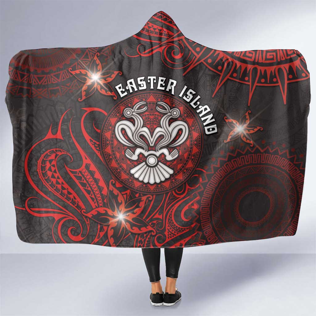 Easter Island Hooded Blanket Hibiscus Polynesian Tribal Pattern