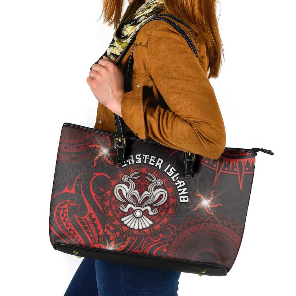 Easter Island Leather Tote Bag Hibiscus Polynesian Tribal Pattern DT05 Black - Polynesian Pride