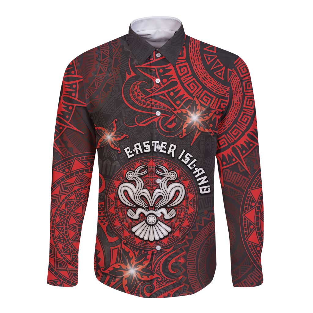 Personalised Easter Island Long Sleeve Button Shirt Hibiscus Polynesian Tribal Pattern DT05 Unisex Black - Polynesian Pride