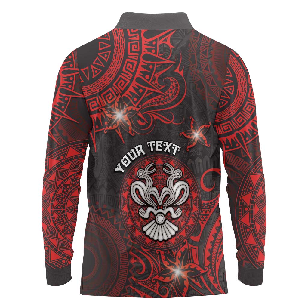 Personalised Easter Island Long Sleeve Polo Shirt Hibiscus Polynesian Tribal Pattern DT05 - Polynesian Pride