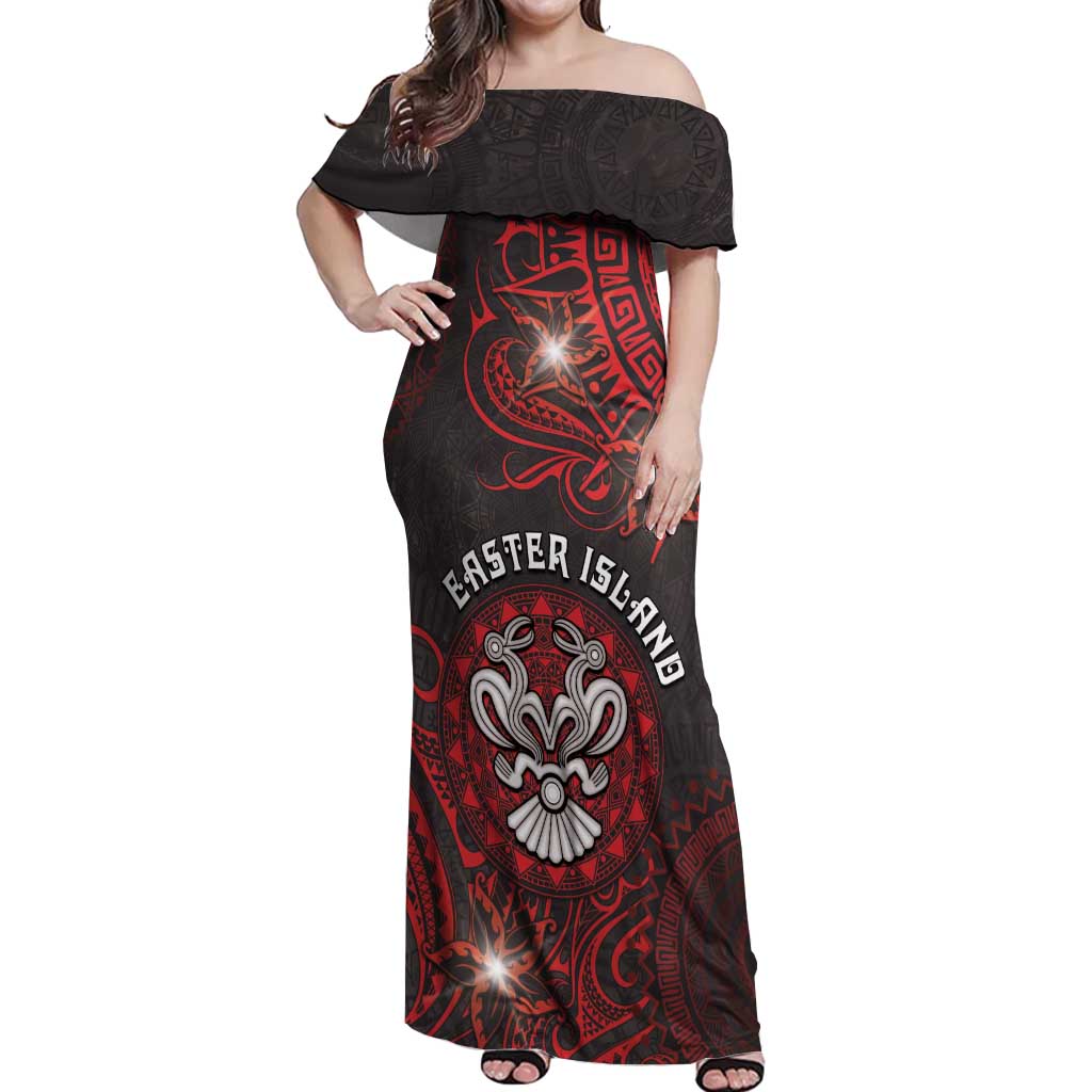 Personalised Easter Island Off Shoulder Maxi Dress Hibiscus Polynesian Tribal Pattern