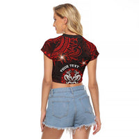 Personalised Easter Island Raglan Cropped T Shirt Hibiscus Polynesian Tribal Pattern DT05 - Polynesian Pride