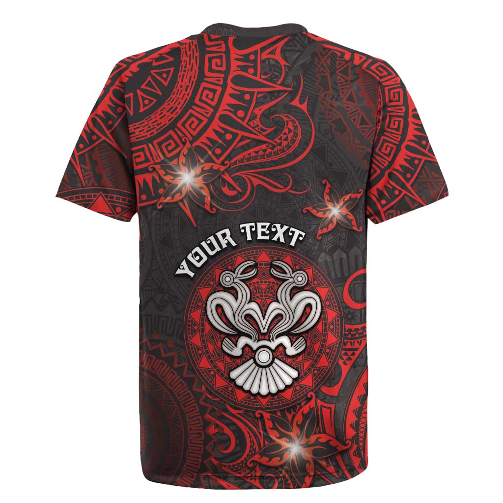 Personalised Easter Island Rugby Jersey Hibiscus Polynesian Tribal Pattern