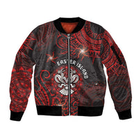 Personalised Easter Island Sleeve Zip Bomber Jacket Hibiscus Polynesian Tribal Pattern DT05 Unisex Black - Polynesian Pride