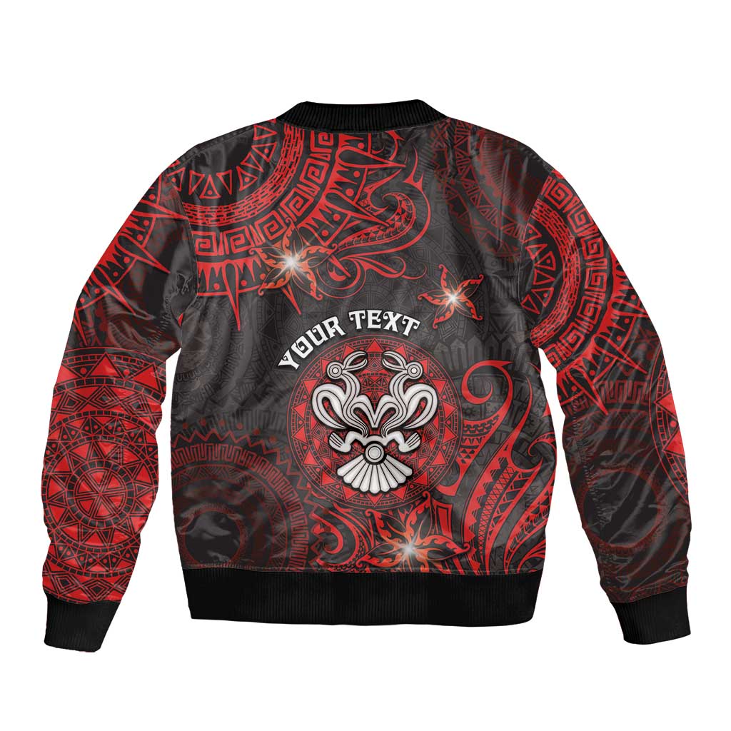 Personalised Easter Island Sleeve Zip Bomber Jacket Hibiscus Polynesian Tribal Pattern DT05 - Polynesian Pride