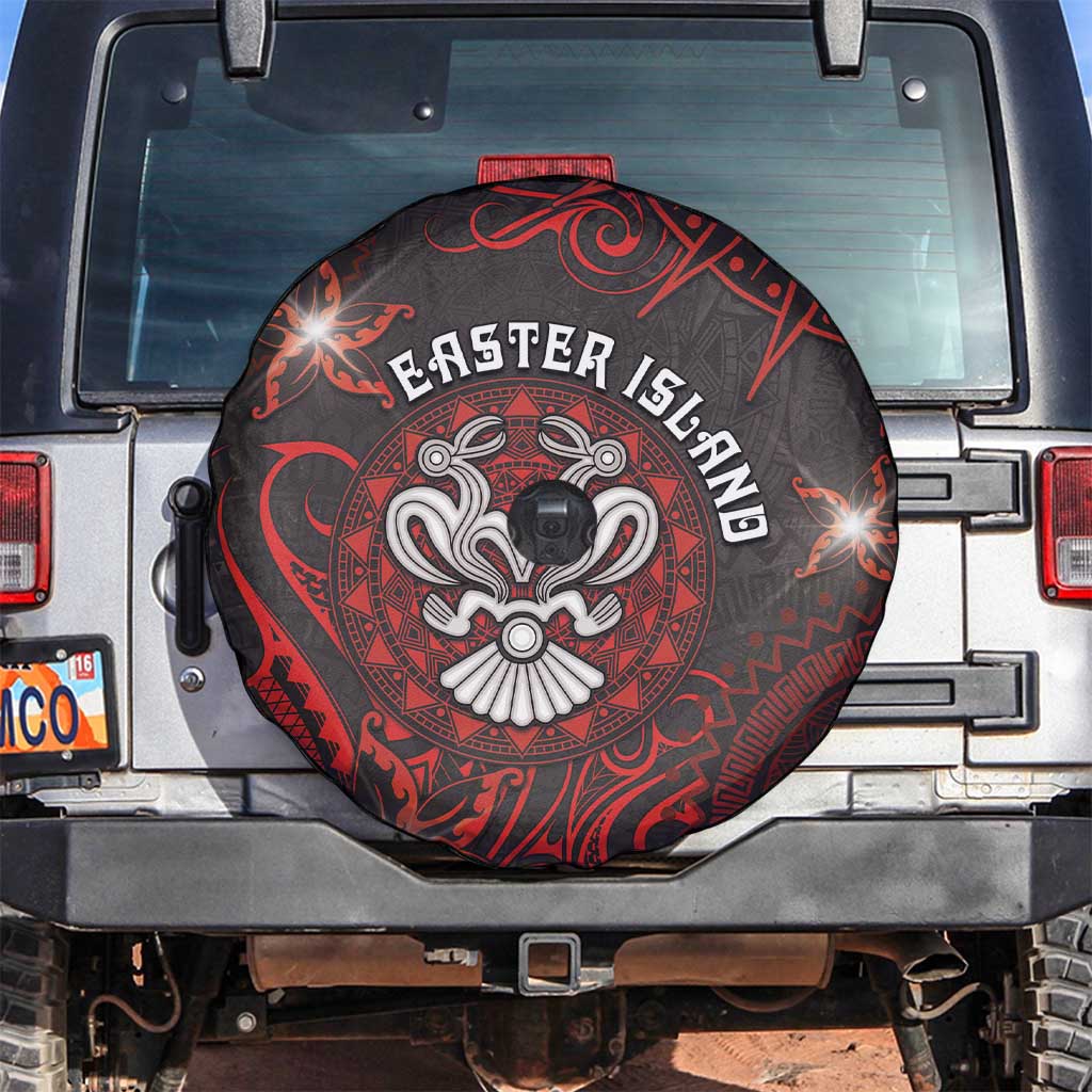 Easter Island Spare Tire Cover Hibiscus Polynesian Tribal Pattern DT05 Black - Polynesian Pride