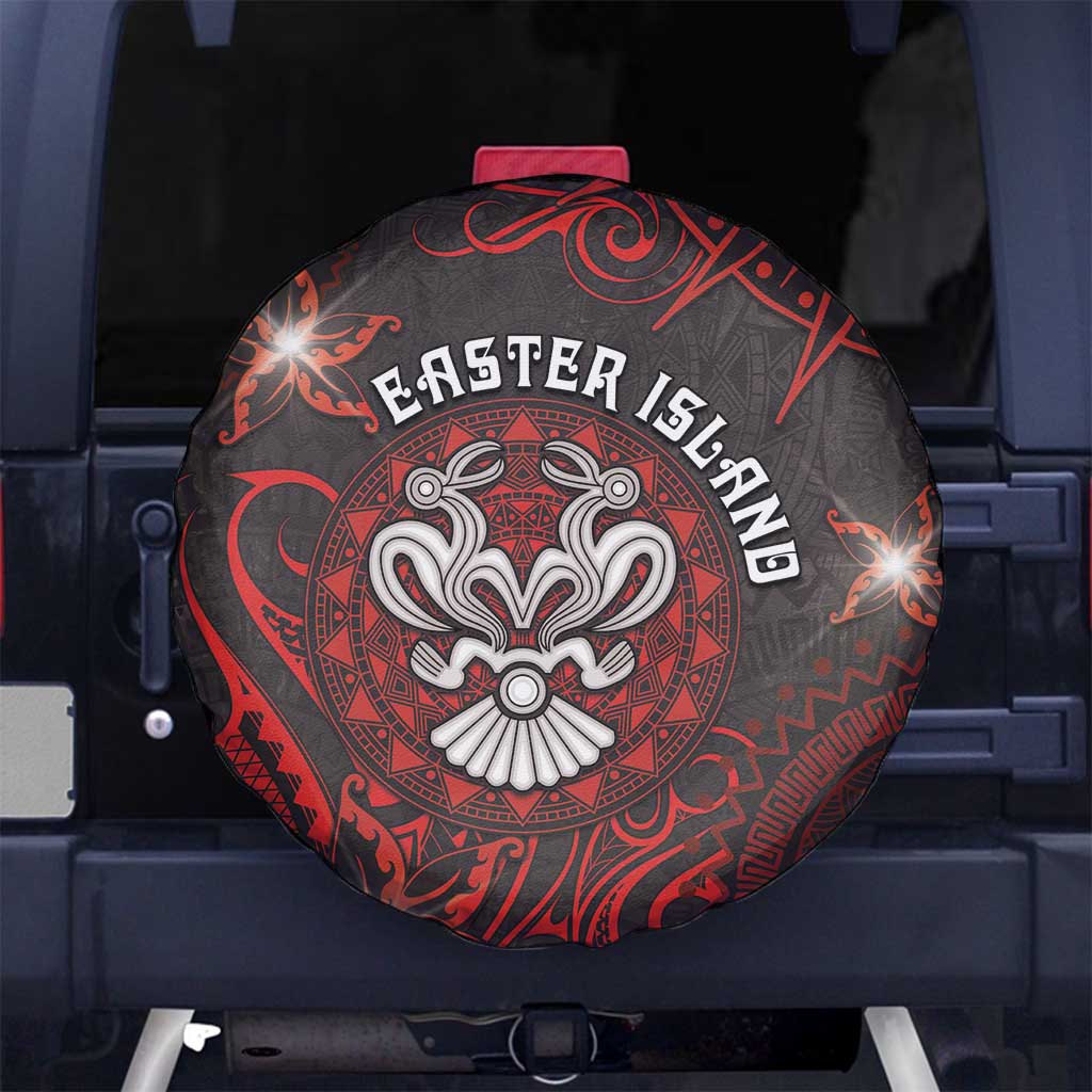 Easter Island Spare Tire Cover Hibiscus Polynesian Tribal Pattern DT05 No hole Black - Polynesian Pride