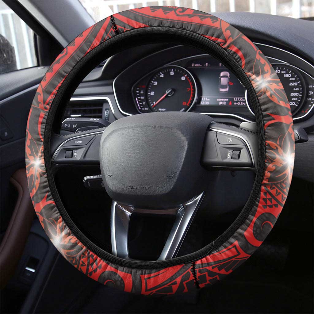 Easter Island Steering Wheel Cover Hibiscus Polynesian Tribal Pattern