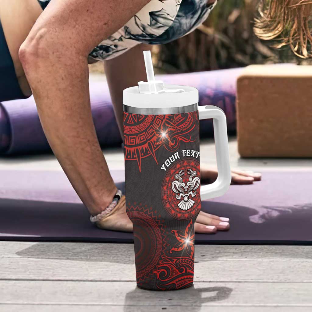 Personalised Easter Island Tumbler With Handle Hibiscus Polynesian Tribal Pattern DT05 - Polynesian Pride