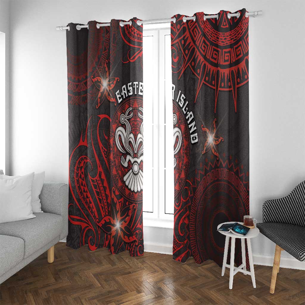 Easter Island Window Curtain Hibiscus Polynesian Tribal Pattern DT05 With Grommets Black - Polynesian Pride