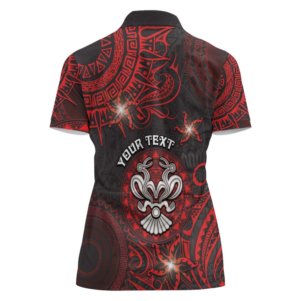 Personalised Easter Island Women Polo Shirt Hibiscus Polynesian Tribal Pattern