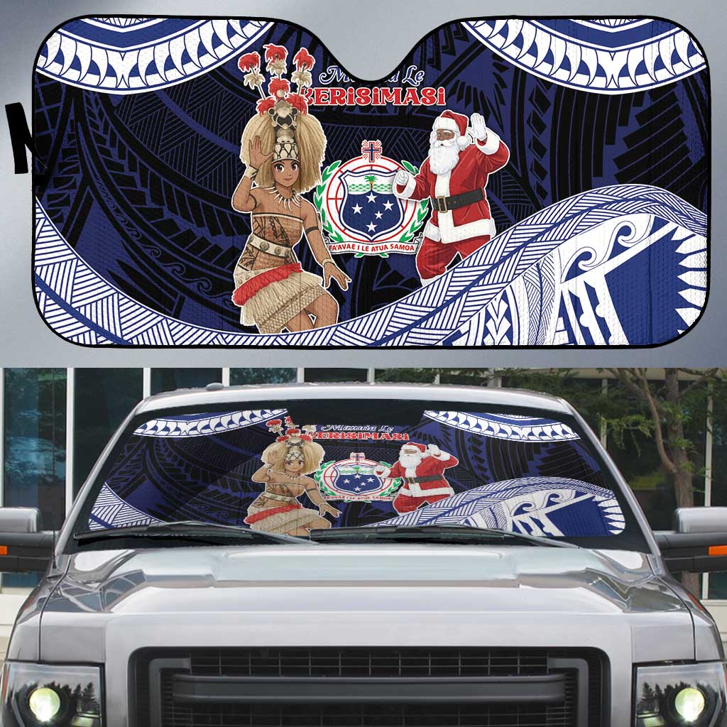 Samoa Christmas Auto Sun Shade Samoan Siva Dance With Santa - Polynesian Pride