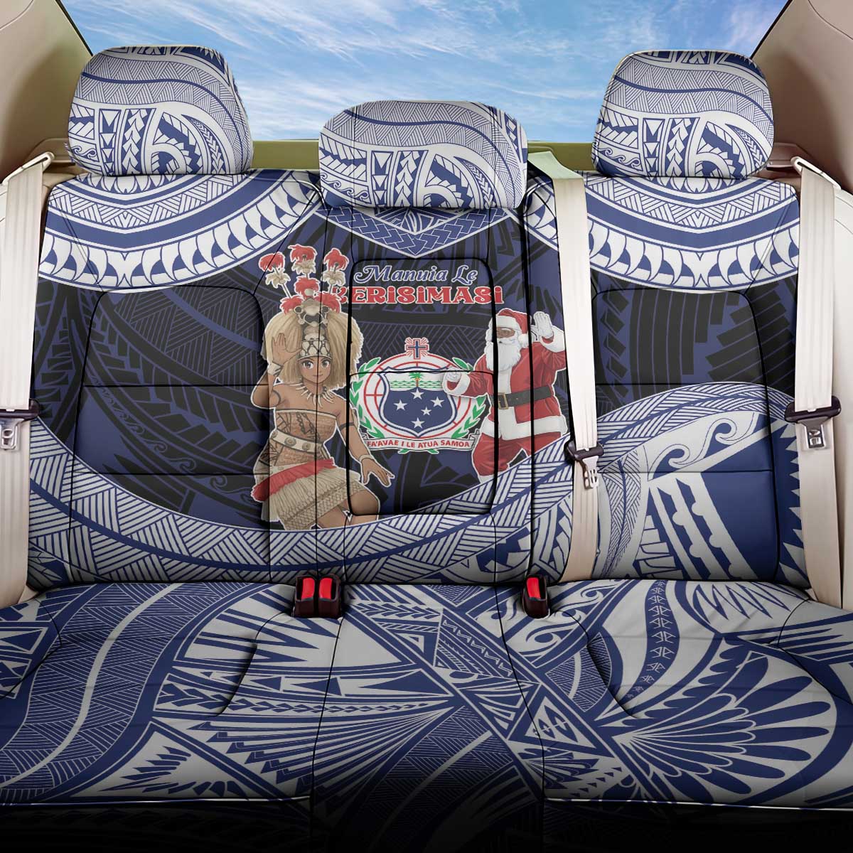 Samoa Christmas Back Car Seat Cover Samoan Siva Dance With Santa - Polynesian Pride