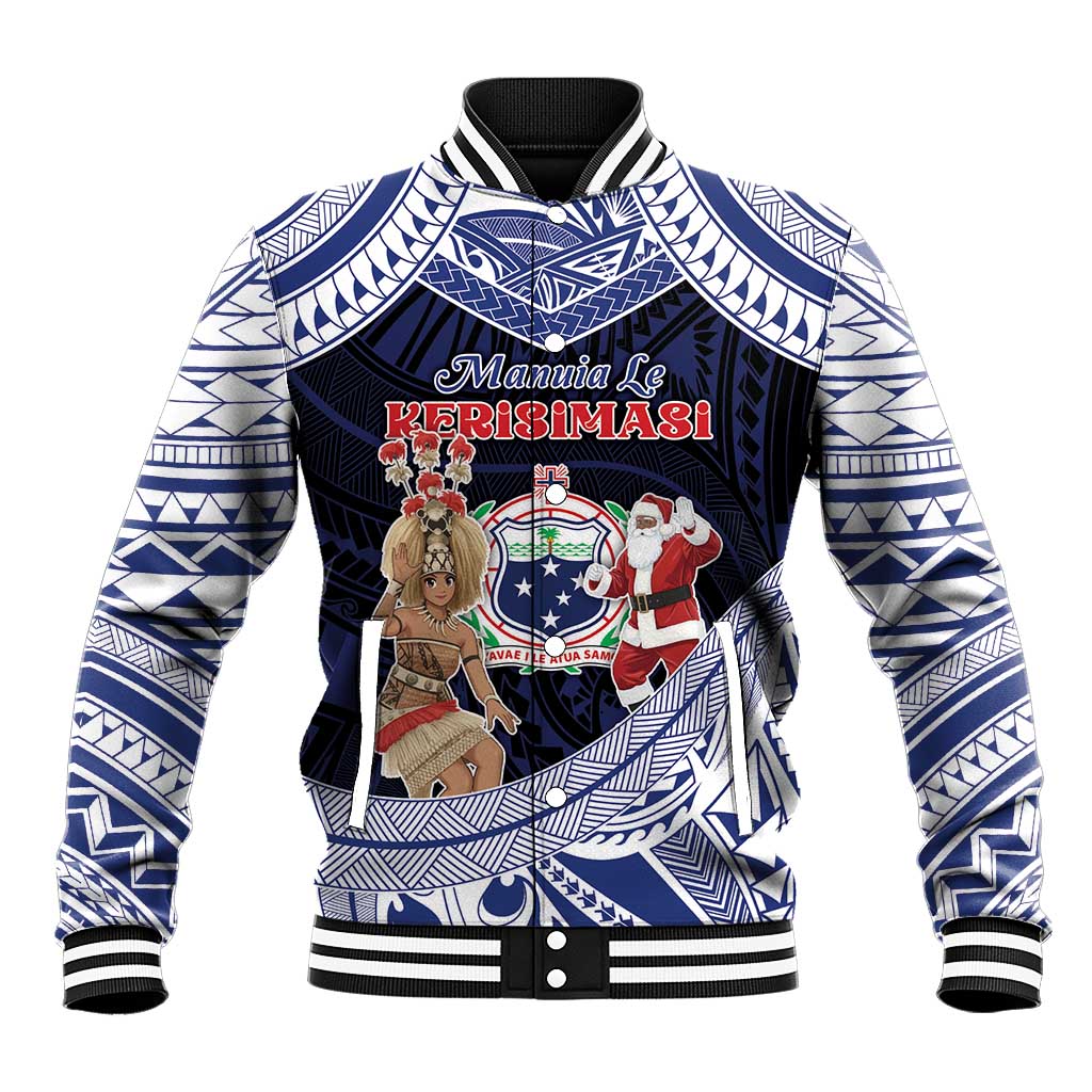 Samoa Christmas Baseball Jacket Samoan Siva Dance With Santa - Polynesian Pride