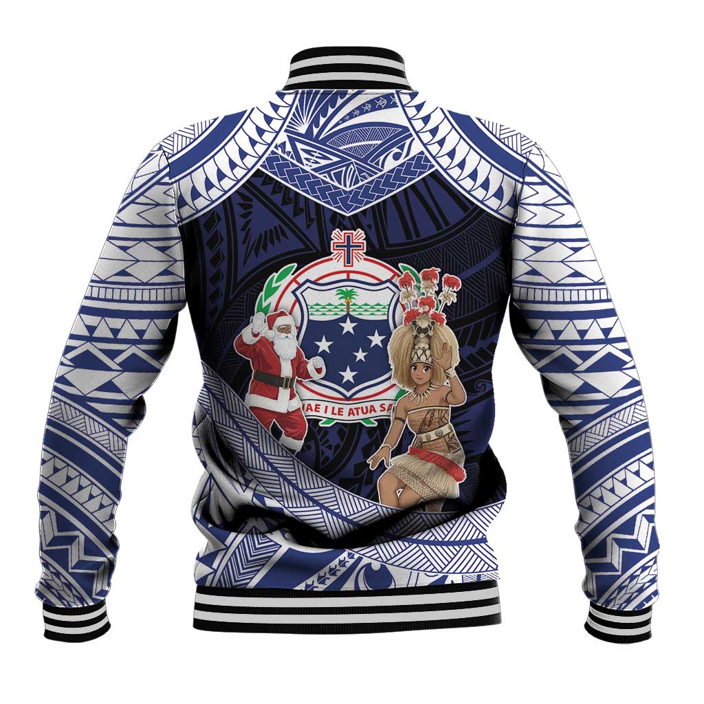 Samoa Christmas Baseball Jacket Samoan Siva Dance With Santa - Polynesian Pride