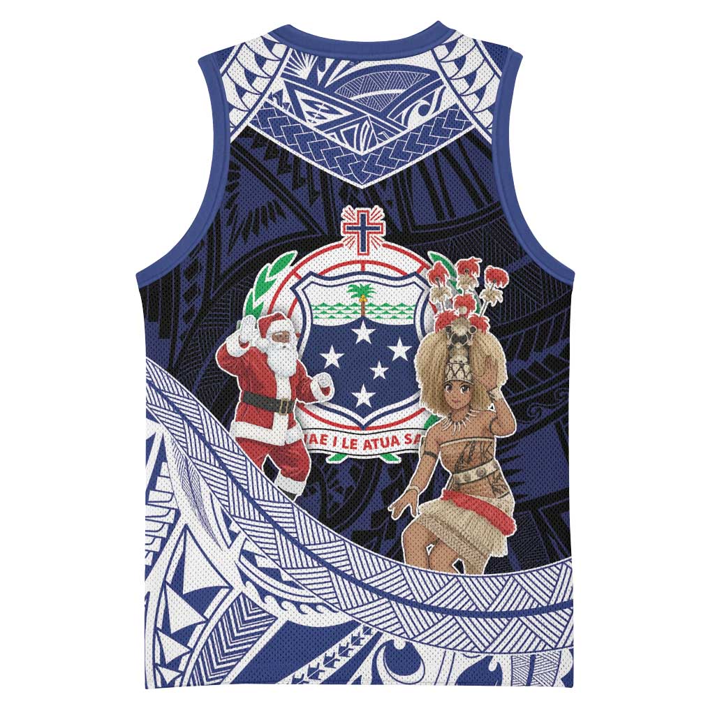 Samoa Christmas Basketball Jersey Samoan Siva Dance With Santa - Polynesian Pride